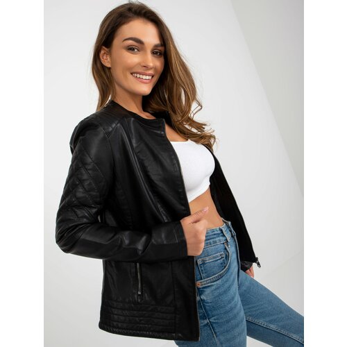 Fashion Hunters Women's black eco-leather jacket with pockets Slike