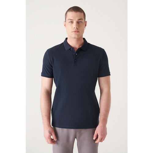 Avva Men's Navy Blue 100% Egyptian Cotton Regular Fit 3 Button Polo Collar T-shirt Slike