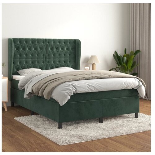vidaXL Box spring postelja z vzmetnico temno zelena 140x200 Cene