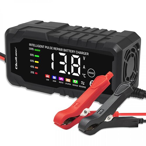 Qoltec polnilec za akumulatorje z inteligentnim mikroprocesorjem 12V 6A | Usmernik s funkcijo popravila za AGM GEL LiFePO4 akumulatorje | LCD Cene
