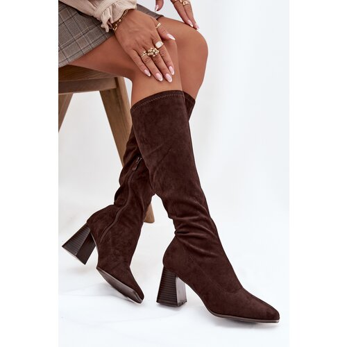 Boto Women&amp;#039;s Heeled Boots with Stitching Chocolate Celandine Slike