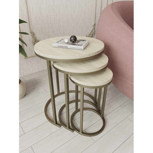 Hanah home set od 3 pomoćna stola Milas 3, antik / travertin Slike