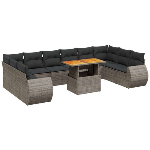 VidaXL 11-dijelni set vrtnih sofa od poliratana s jastucima sivi Slike