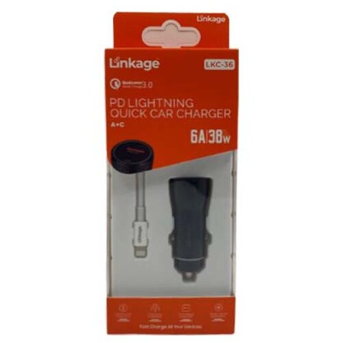  auto punjač linkage LKC-36 lightning 6A 38W crni sa belim Slike