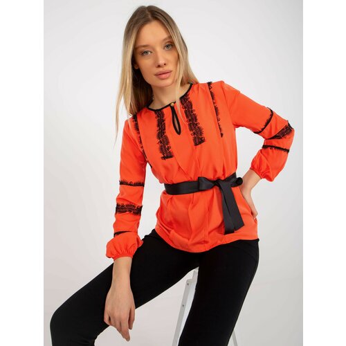 Fashion Hunters Orange formal blouse with lace and tie Slike