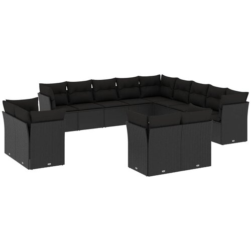  13-dijelni set vrtnih sofa s jastucima poliratan crni Slike