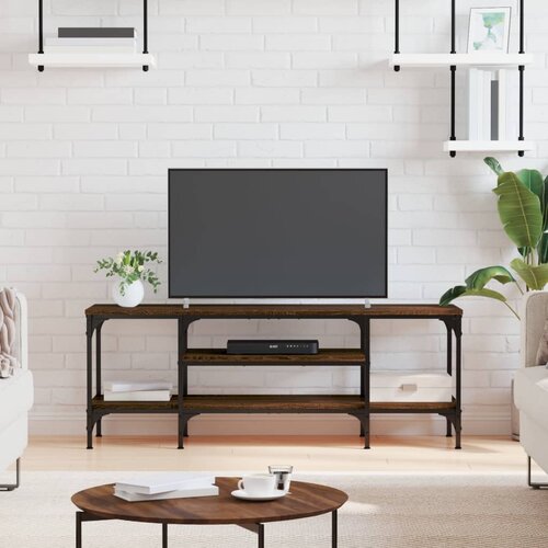 VidaXL TV omarica rjavi hrast 121x35x45 cm inženirski les in železo Slike