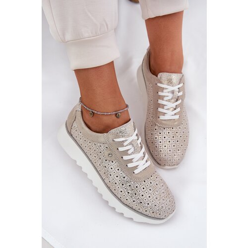 S. BARSKI Suede perforated platform sneakers gold Cene