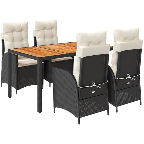  5-dijelni vrtni blagovaonski set s jastucima od poliratana crni Crna 150 cm table length Slike