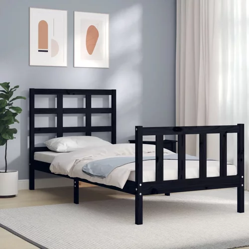  kreveta s uzglavljem crni 90 x 190 cm od masivnog drva