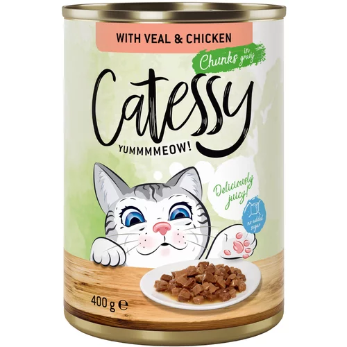 Catessy Varčno pakiranje koščki v omaki ali želeju 48 x 400 g - S teletino in piščancem v omaki