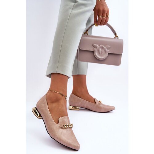 Kesi Leather ballerinas with flat heel with chain beige lanes Slike