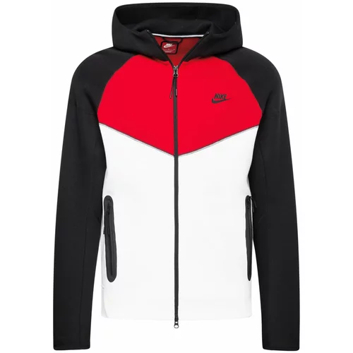 Nike Sportswear Jopa na zadrgo 'TCH FLEECE' rdeča / črna / bela