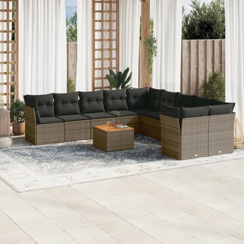 vidaXL 11-dijelni set vrtnih sofa od poliratana s jastucima sivi Cijene