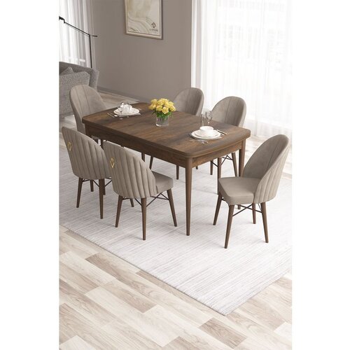 Hanah home Roz - Baroque, Cappuccino BaroqueCappuccino Extendable Dining Table & Chairs Set (7 Pieces) Cene