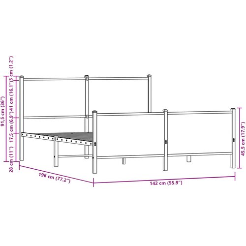  Metalni okvir kreveta bez madraca boja hrasta 137x190 cm Slike