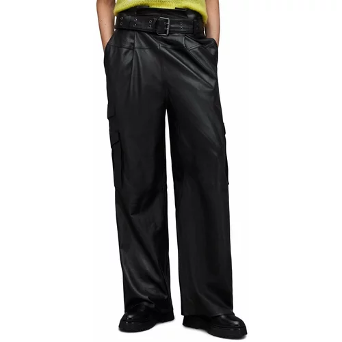 AllSaints Kožne hlače Harlyn za žene, boja: crna, široke, visoki struk