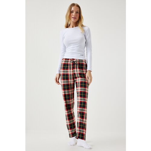  Women&amp;#039;s Black Red Patterned Soft Textured Knitted Pajama Bottoms Slike