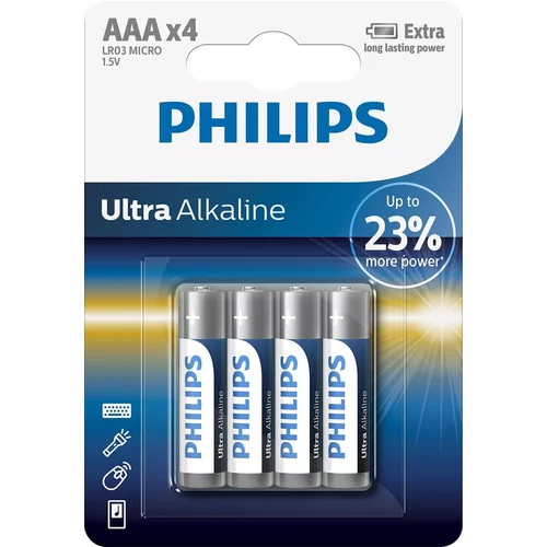 Philips Baterija Ultra Alkaline AAA-LR3, 4 kosi