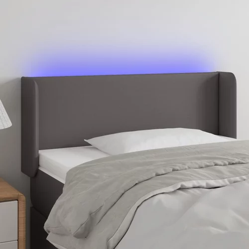 vidaXL LED posteljno vzglavje sivo 103x16x78/88 cm umetno usnje