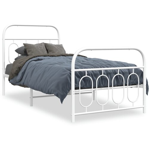 vidaXL Kovinski posteljni okvir z vzglavjem in vznožjem bel 80x200 cm Cene