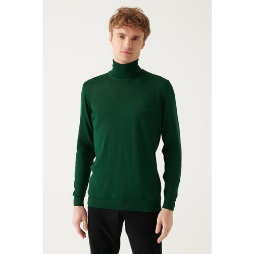 Avva Men's Green Full Turtleneck Wool Blended Standard Fit Normal Cut Knitwear Sweater Slike