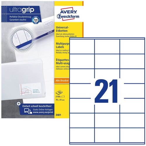 Avery Zweckform Etikete Zweckform 3481 70 mm x 41 mm, bela Slike