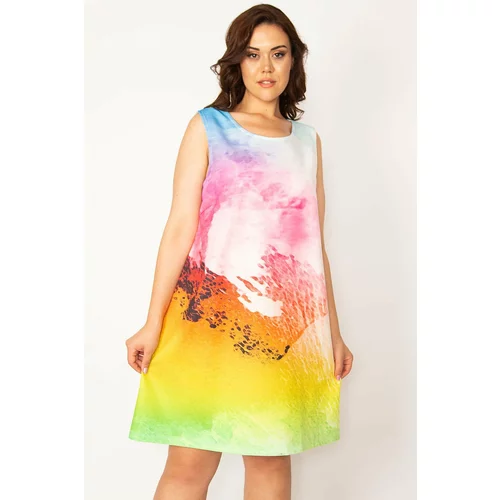 Şans Women's Plus Size Colored Tie Dye Patterned Dress
