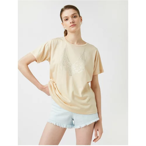 Koton Printed T-Shirt, Crew Neck Short Sleeve Modal Blend.