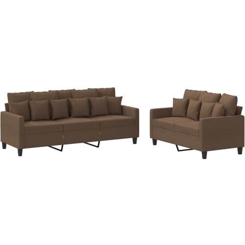  2-dijelni set sofa s jastucima smeđi od tkanine Slike