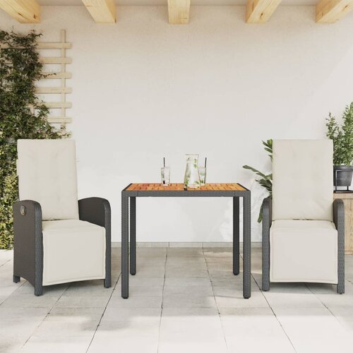 VidaXL Bistro garnitura 3-delna z blazinami črn poli ratan Slike