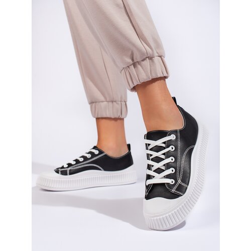 Shelvt Black women's sneakers made of ecological leather Cijene