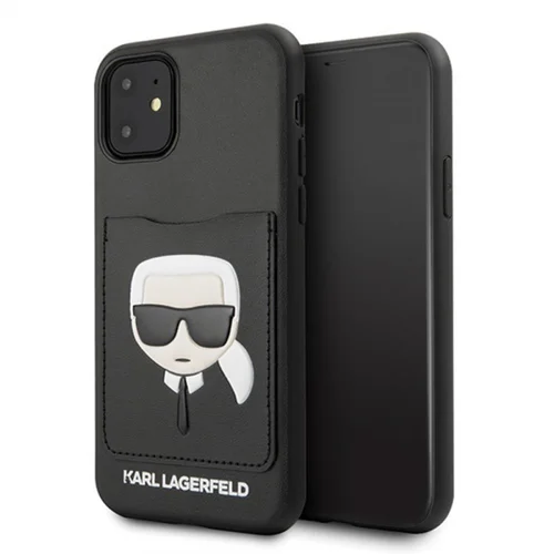 Karl Lagerfeld originalen ovitek KLHCN61CSKCBK za iphone 11 črna silikonska zaščita - karl s head card slot