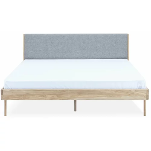 Gazzda Sivo-natur tapecirani bračni krevet od hrastovog drveta 140x200 cm Fawn -