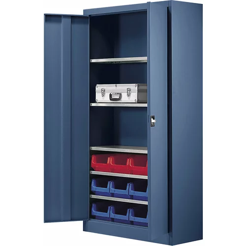 mauser Skladiščna omara, enobarvna, z 12 odprtimi skladiščnimi posodami, 5 polic, modra