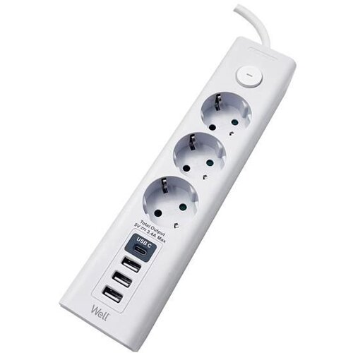 Well Razdelilec 220V 1/3 3m + stikalo; 3xUSB-A + 1xUSB-C , bela barva, IP20, 16A, (5000081589) Cene