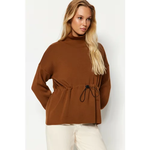 Trendyol Brown Wide Fit Waist Detailed Knitwear Sweater