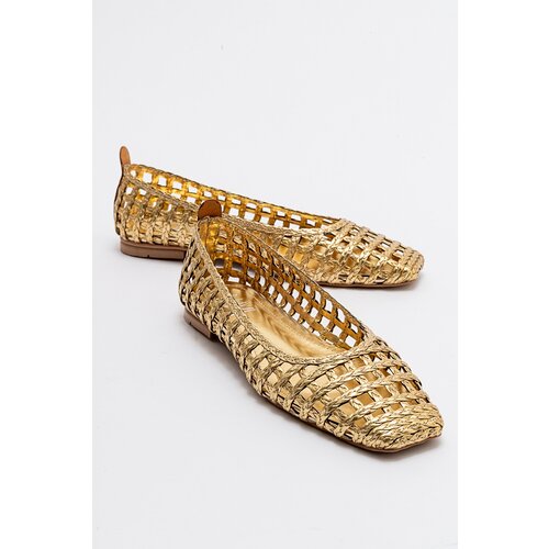 LuviShoes ARCOLA Women's Gold Knitted Patterned Flats Cene