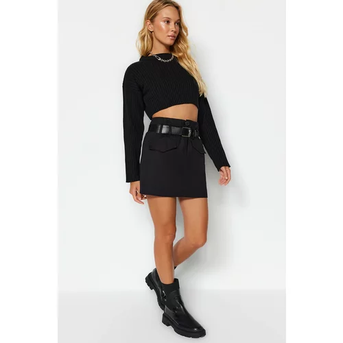 Trendyol Black Belt Mini Weave Skirt