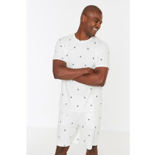 Trendyol Ecru Printed Knitted Pajamas Set Slike