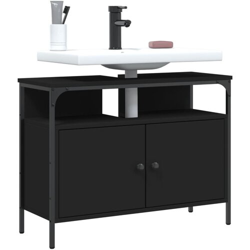  The Living Store Omarica za umivalnik črna 80x30x60 cm inženirski les - Kopalniška Omarica Za Umivalnik, (21442157) Cene
