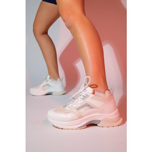 LuviShoes STERDA Women's White Beige Thick Sole Sports Sneakers Slike