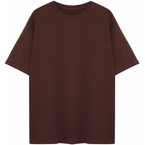 Trendyol plus size brown men's regular/normal fit comfortable basic 100% cotton t-shirt Slike