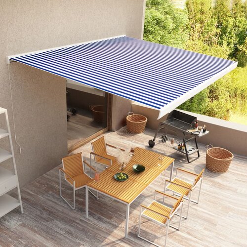 VidaXL Ročno zložljiva kasetna tenda 500x300 cm modra in bela Slike