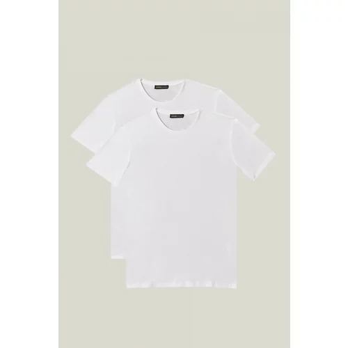 AC&Co / Altınyıldız Classics Men's White Slim Fit Slim Fit Crew Neck 100% Cotton Plain T-Shirts of 2 Pack.