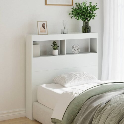  The Living Store Omarica za vzglavje postelje LED bela 100x17x102 cm - Omarica Za Vzglavje Postelje, (21441122) Slike