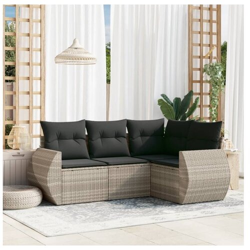 vidaXL 4-dijelni set vrtnih sofa s jastucima svijetlosivi poliratan Cijene