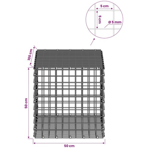  Gabion s 5 mm žicom i mrežom 5x5 cm 50x100x50 cm Slike