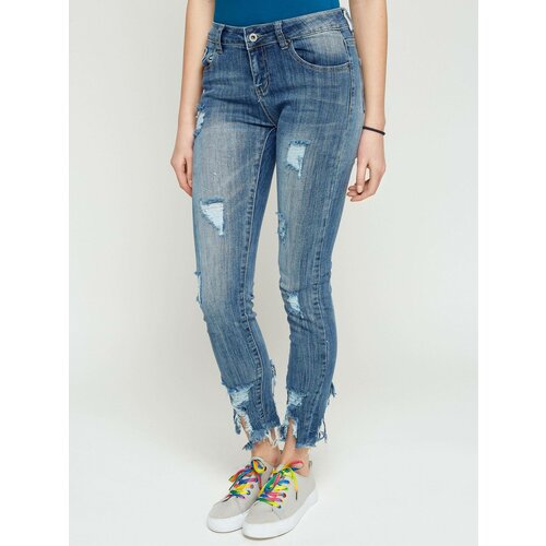 Jack Berry Jeans with tears and decorative zipper blue Cene