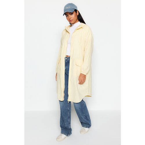 Trendyol Light Beige Oversize Hooded Water Repellent Long Raincoat Cene